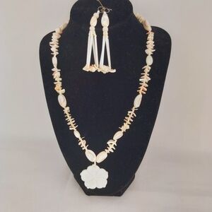 HANDMADE Puka beach shell boho necklace & earrings